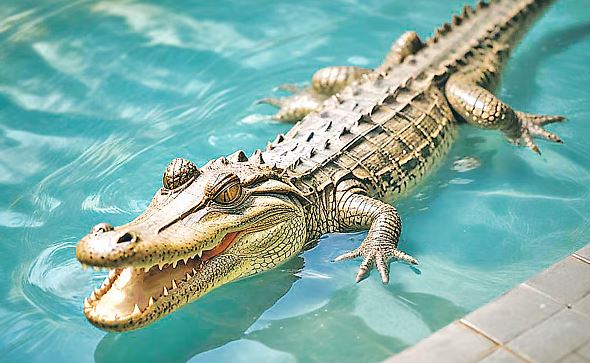 Crocodile swimming in the swimming pool